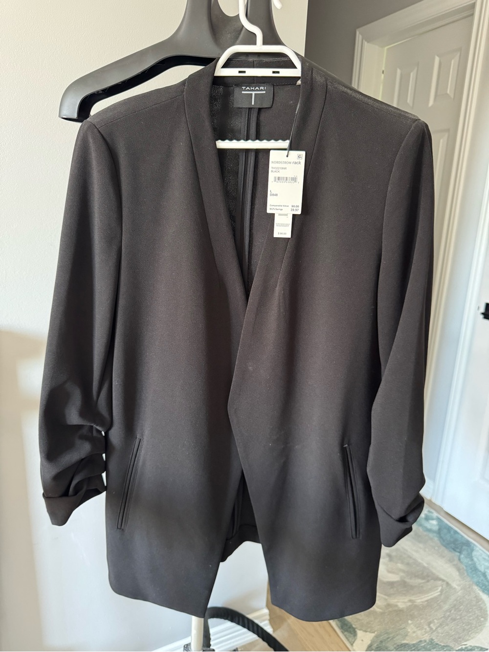 Tahari Black Open-Front Draped Blazer Jacket